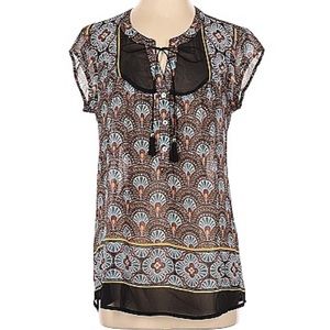 🍀 DR2 Boho Short Sleeve Sheer Blouse